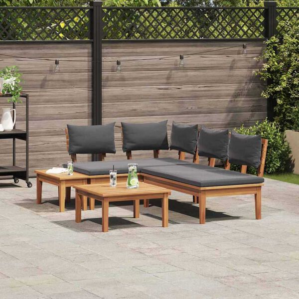 vidaXL Garden Bench Set with Cushion with Storage 4 pcs Brown and Grey
