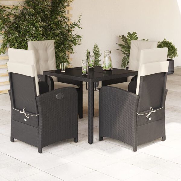 vidaXL 5 Piece Garden Dining Set with Cushions Black Poly Rattan