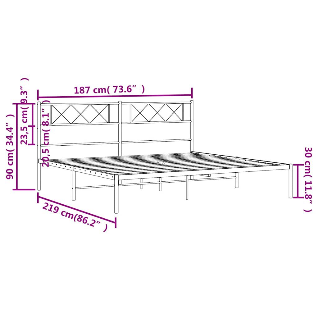 vidaXL Metal Bed Frame without Mattress with Headboard Black 183x213cm