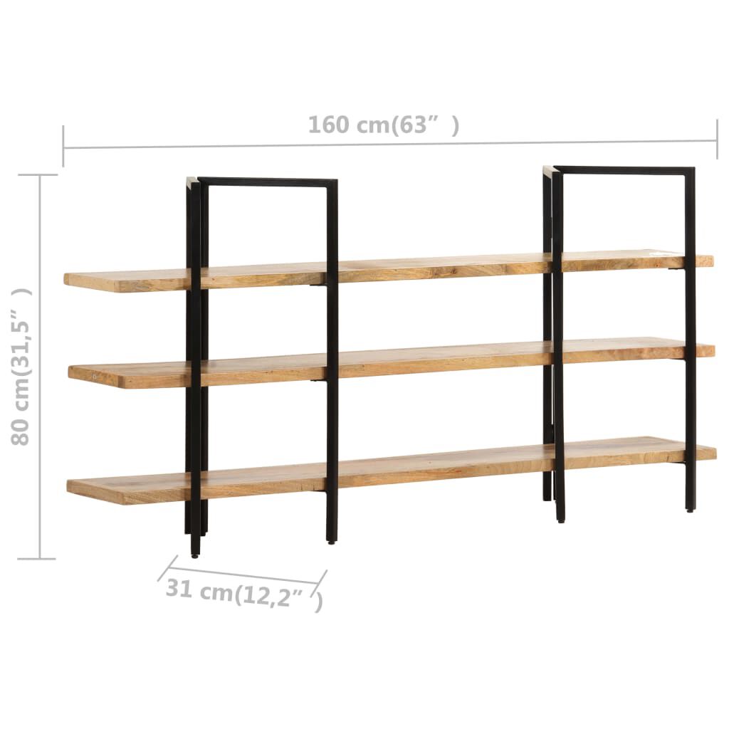 vidaXL 3-Tier Bookcase 160x31x80 cm Solid Mango Wood