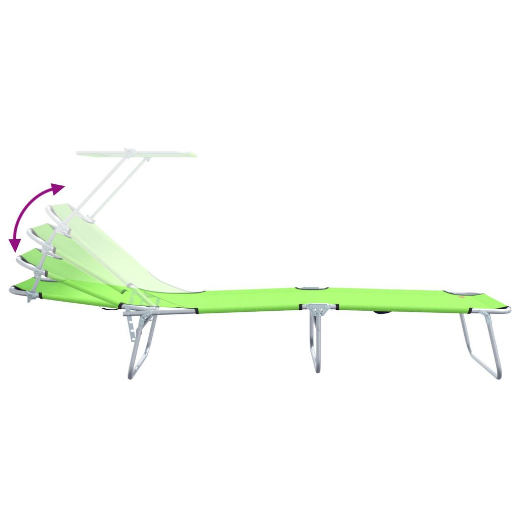 vidaXL Folding Sun Lounger with Canopy Steel Apple Green