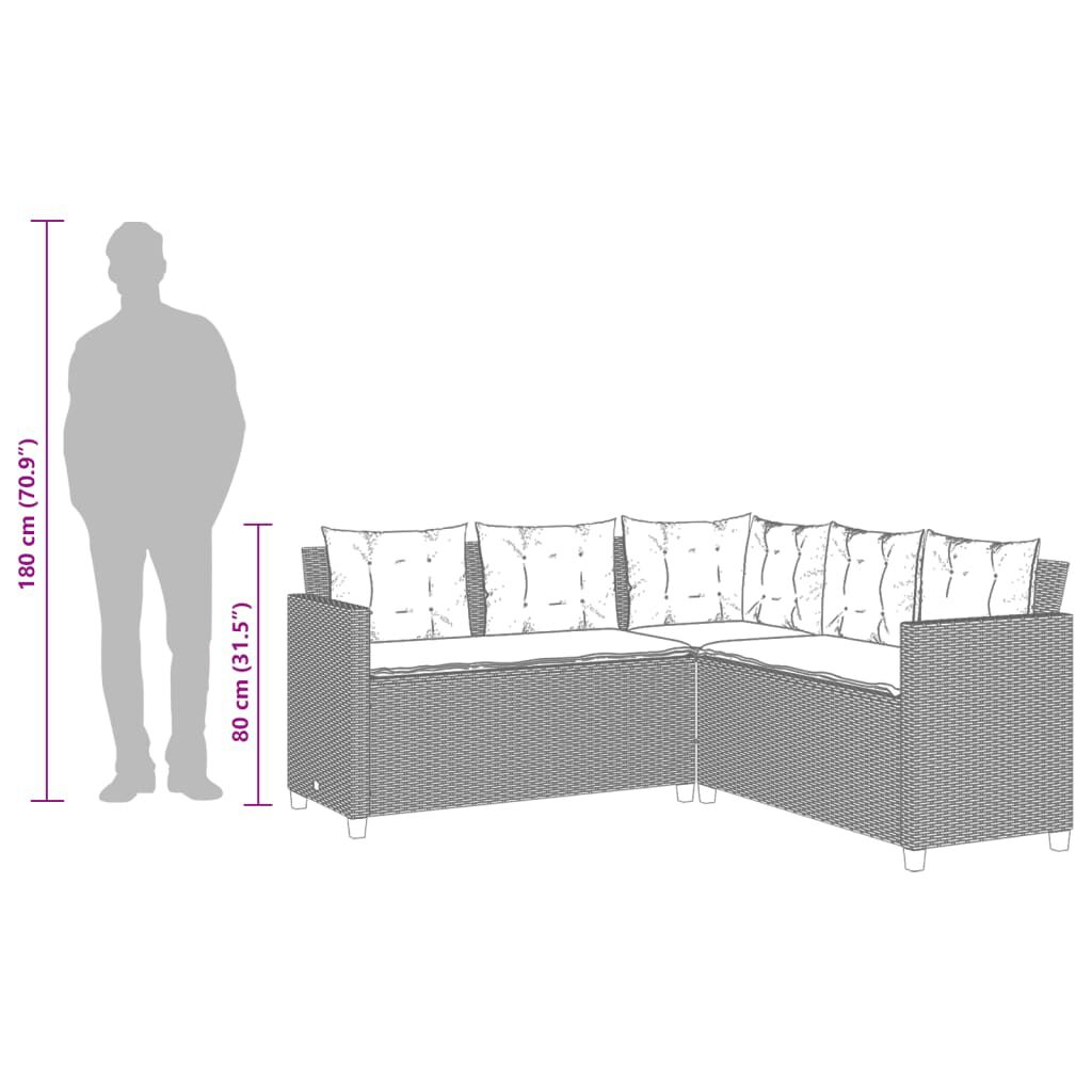 vidaXL Garden Sofa with Table and Cushions L-Shaped Black Poly Rattan