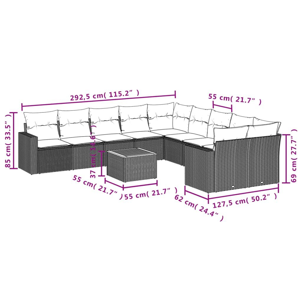 vidaXL 11 Piece Garden Sofa Set with Cushions Black Poly Rattan