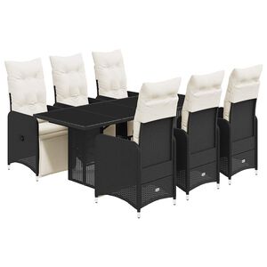 vidaXL 7 Piece Garden Bistro Set with Cushions Black Poly Rattan
