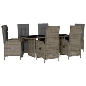 vidaXL 7 Piece Garden Dining Set with Cushions Grey Poly Rattan