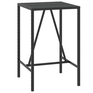 vidaXL Bar Table with Glass Top Black 70x70x110 cm Poly Rattan