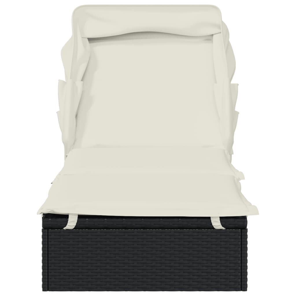 vidaXL Sunbed with Foldable Roof Black 213x63x97 cm Poly Rattan