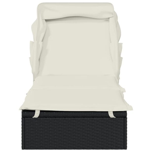 vidaXL Sunbed with Foldable Roof Black 213x63x97 cm Poly Rattan
