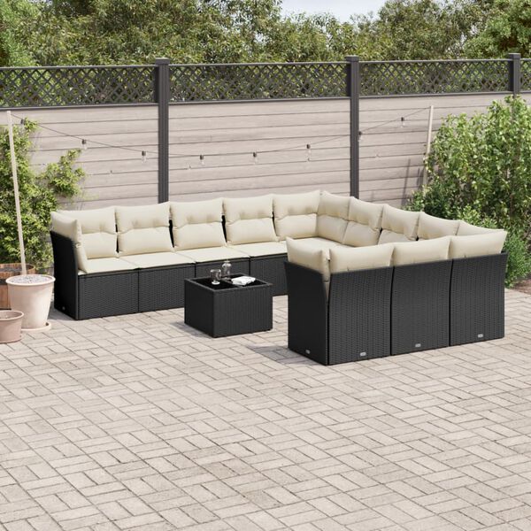 vidaXL 12 Piece Garden Sofa Set with Cushions Black Poly Rattan