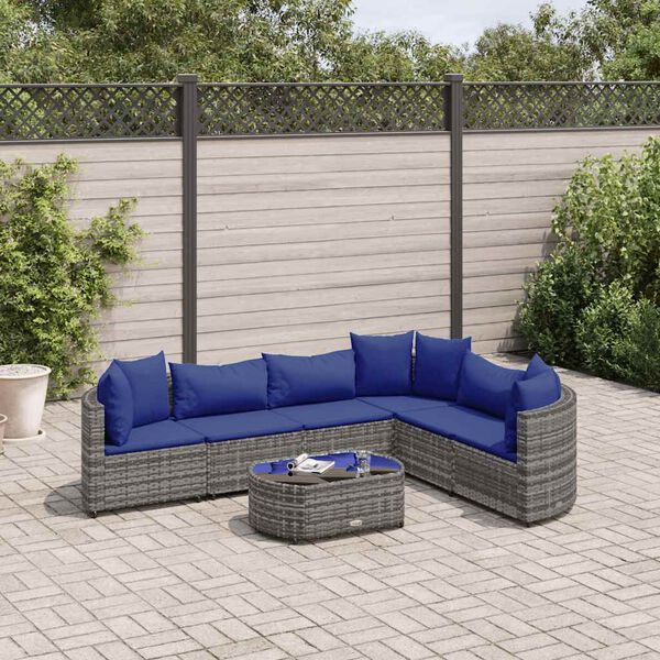 vidaXL 7 Piece Garden Sofa Set with Cushions Grey Poly Rattan