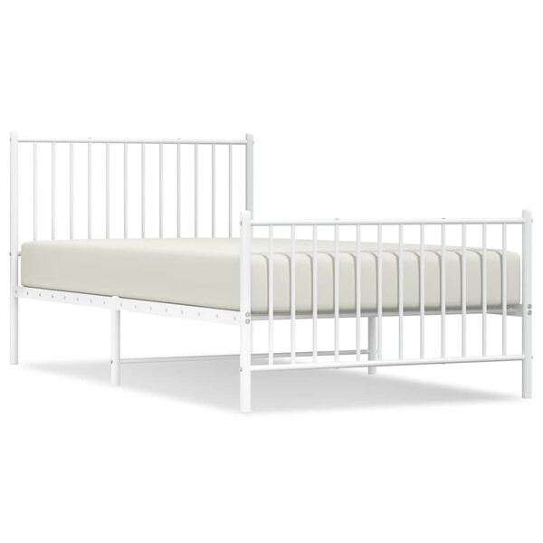 vidaXL Metal Bed Frame without Mattress with Footboard White 100x200cm