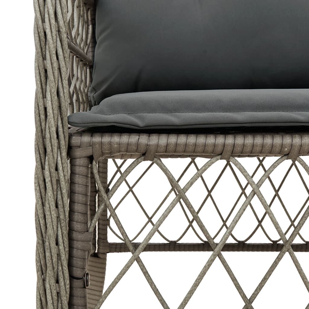vidaXL 3 Piece Bistro Set with Cushions Grey Poly Rattan