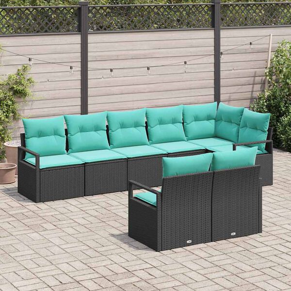 vidaXL Garden Sofa Set 8 pcs Black and Turquoise Poly Rattan