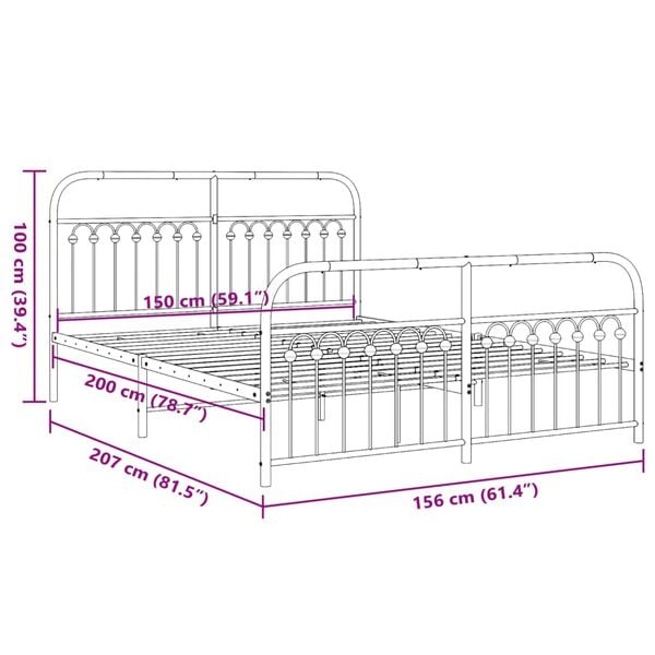 vidaXL Metal Bed Frame without Mattress with Footboard Black 150x200cm