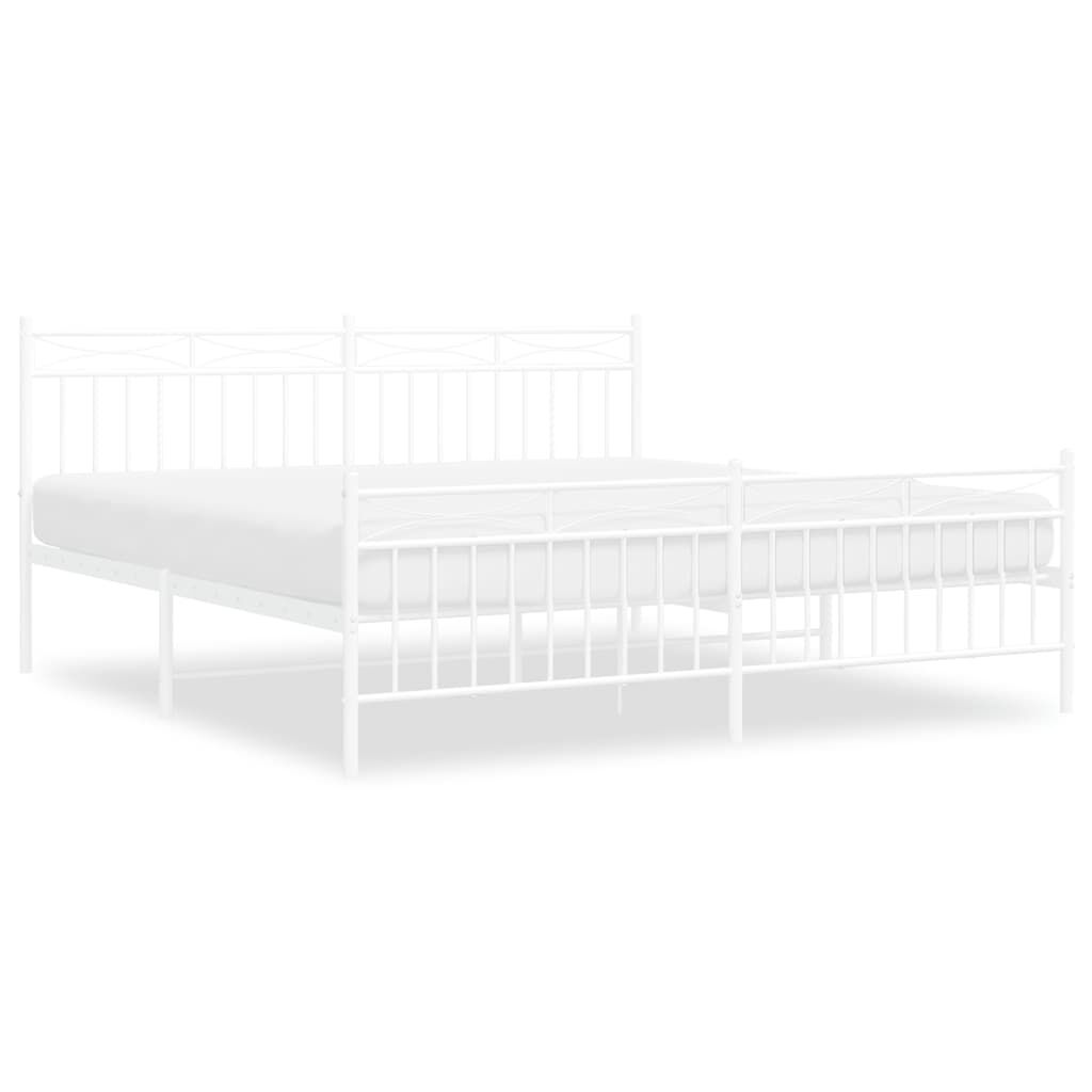 vidaXL Metal Bed Frame without Mattress with Footboard White 183x213cm
