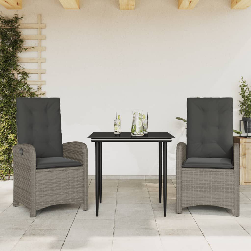 vidaXL 7 Piece Garden Dining Set with Cushions Grey Poly Rattan