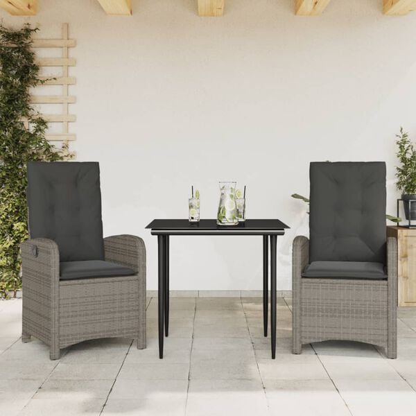 vidaXL 7 Piece Garden Dining Set with Cushions Grey Poly Rattan