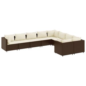 vidaXL 9 Piece Garden Sofa Set with Cushions Brown Poly Rattan