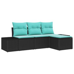 vidaXL Garden Sofa Set 4 pcs Black and Turquoise Poly Rattan
