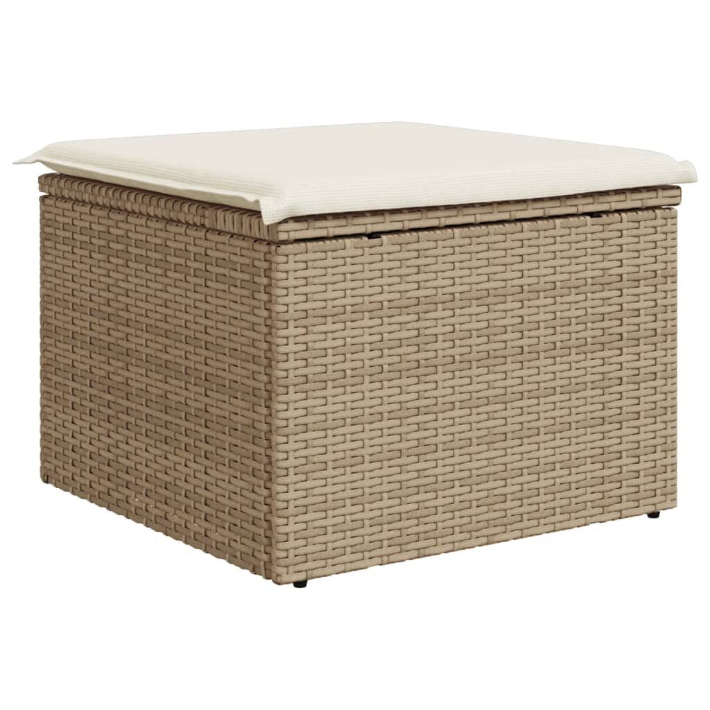 vidaXL Garden Stool with Cushion Beige 55x55x37 cm Poly Rattan