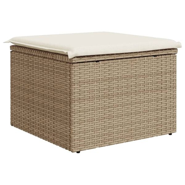 vidaXL Garden Stool with Cushion Beige 55x55x37 cm Poly Rattan