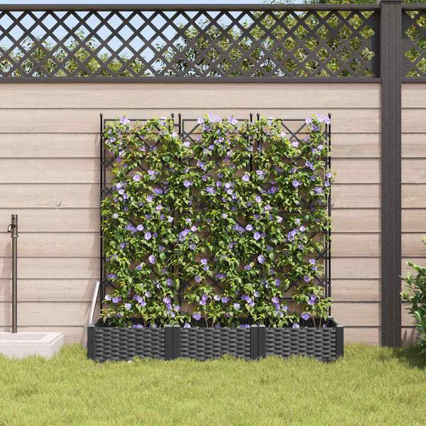 vidaXL Garden Planter 3 pcs Black 120 x 40 x 125.5 cm Plastic