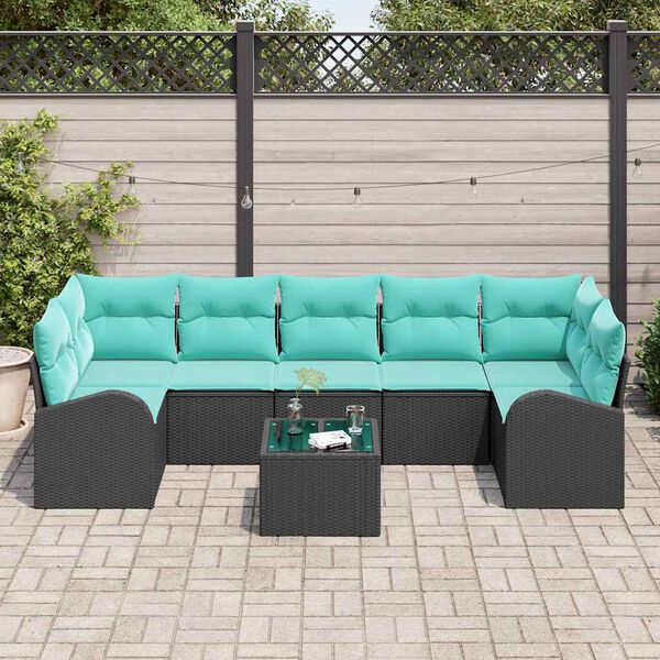 vidaXL Garden Sofa Set Black and Blue 55 x 55 x 37 cm Poly Rattan