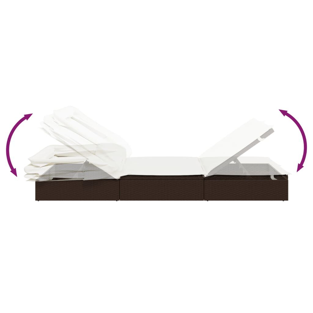 vidaXL 2-Person Sunbed with Foldable Roof Brown 213x118x97cm Poly Rattan