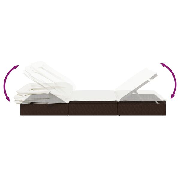 vidaXL 2-Person Sunbed with Foldable Roof Brown 213x118x97cm Poly Rattan