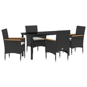 vidaXL Garden Dining Set with Cushion 5 pcs Black Poly Rattan