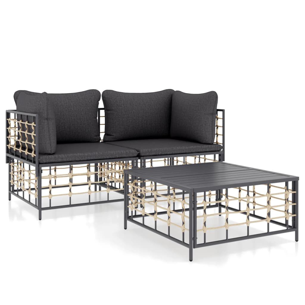 vidaXL 3 Piece Garden Lounge Set with Cushions Anthracite Poly Rattan