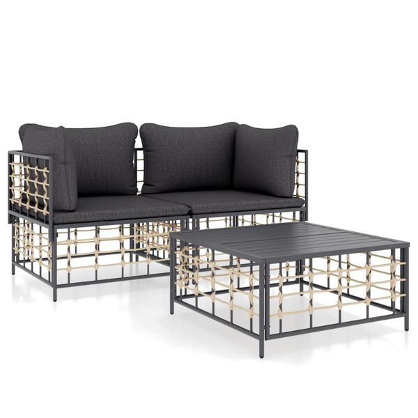 vidaXL 3 Piece Garden Lounge Set with Cushions Anthracite Poly Rattan