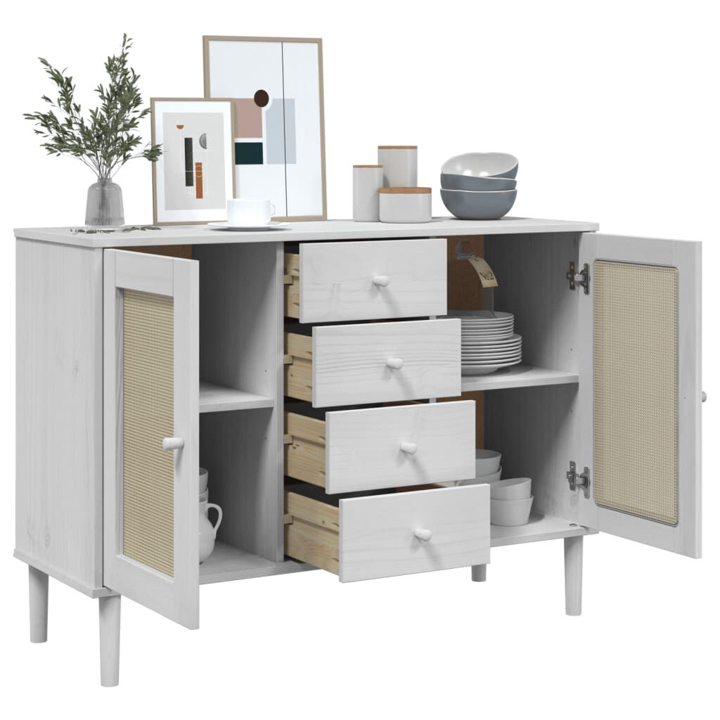 vidaXL Sideboard SENJA Rattan Look White 112x40x80 cm Solid Wood Pine