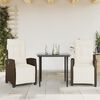 vidaXL 3 Piece Garden Dining Set with Cushions Brown Poly Rattan