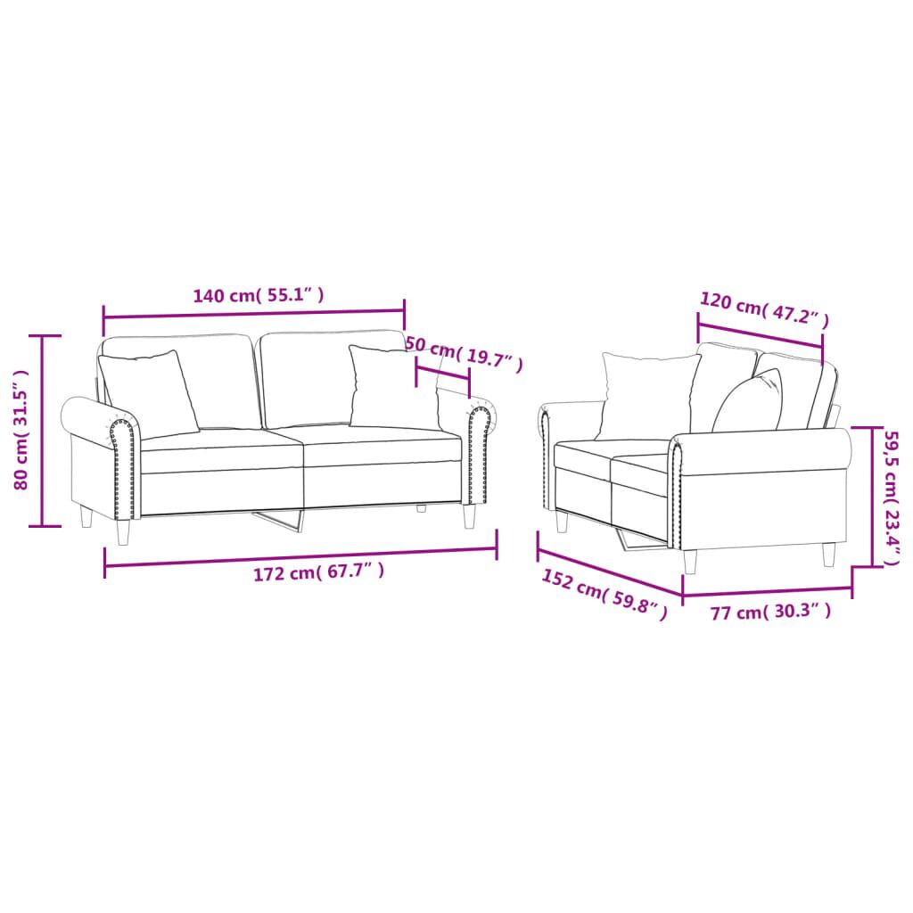 vidaXL 2 Piece Sofa Set with Pillows Light Grey Velvet