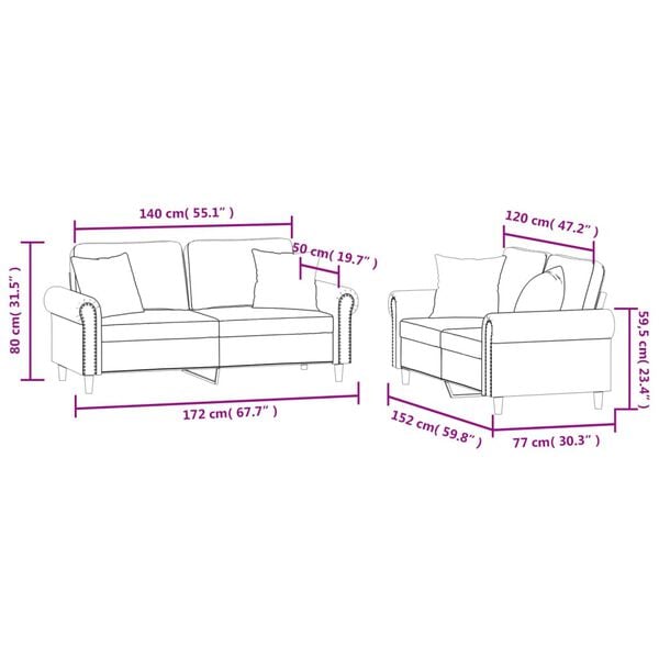 vidaXL 2 Piece Sofa Set with Pillows Light Grey Velvet