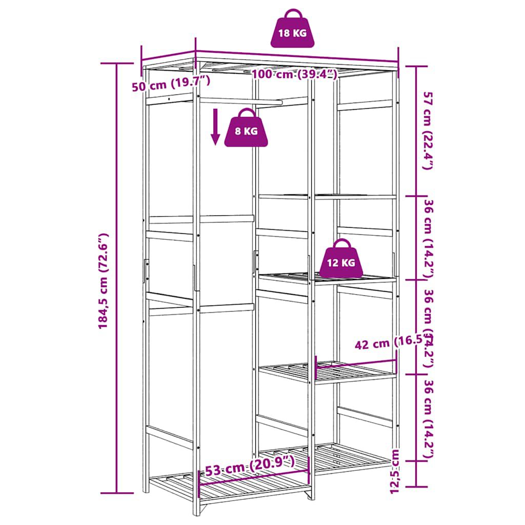 vidaXL Clothes Rack with Shelves 100x50x184.5 cm Bamboo