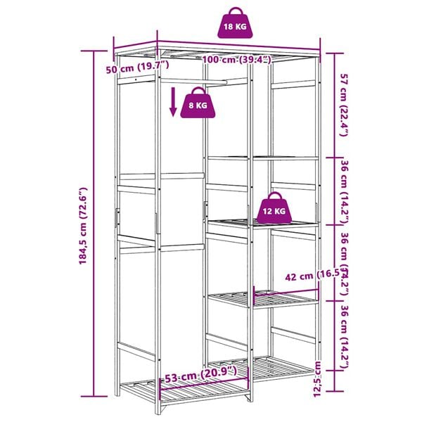 vidaXL Clothes Rack with Shelves 100x50x184.5 cm Bamboo