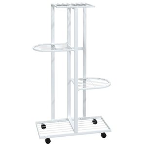 vidaXL 4-Floor Flower Stand with Wheels 44x23x80 cm White Iron