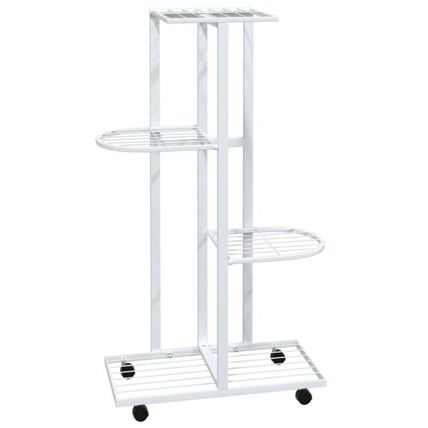 vidaXL 4-Floor Flower Stand with Wheels 44x23x80 cm White Iron