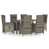 vidaXL 7 Piece Garden Dining Set with Cushions Grey Poly Rattan