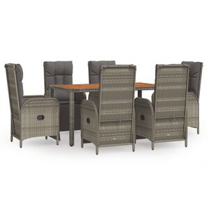 vidaXL 7 Piece Garden Dining Set with Cushions Grey Poly Rattan