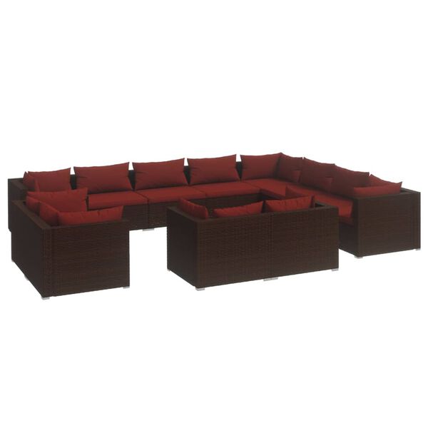 vidaXL 12 Piece Garden Lounge Set with Cushions Brown Poly Rattan