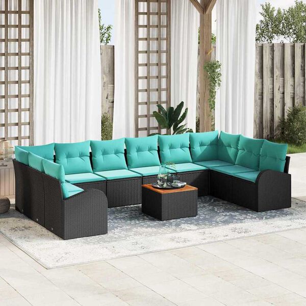 vidaXL Garden Sofa Set 11 pcs Black and turquoise