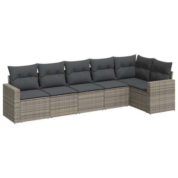 vidaXL 6 Piece Garden Sofa Set with Cushions Grey Poly Rattan