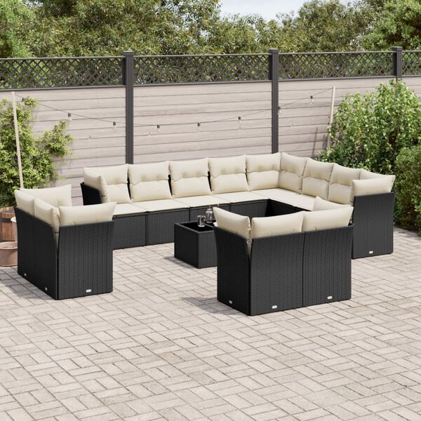vidaXL 13 Piece Garden Sofa Set with Cushions Black Poly Rattan