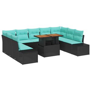 vidaXL Garden Sofa Set with Cushion 10 pcs Black and Teal