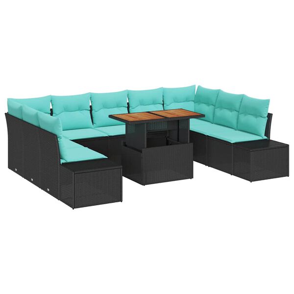 vidaXL Garden Sofa Set with Cushion 10 pcs Black and Teal