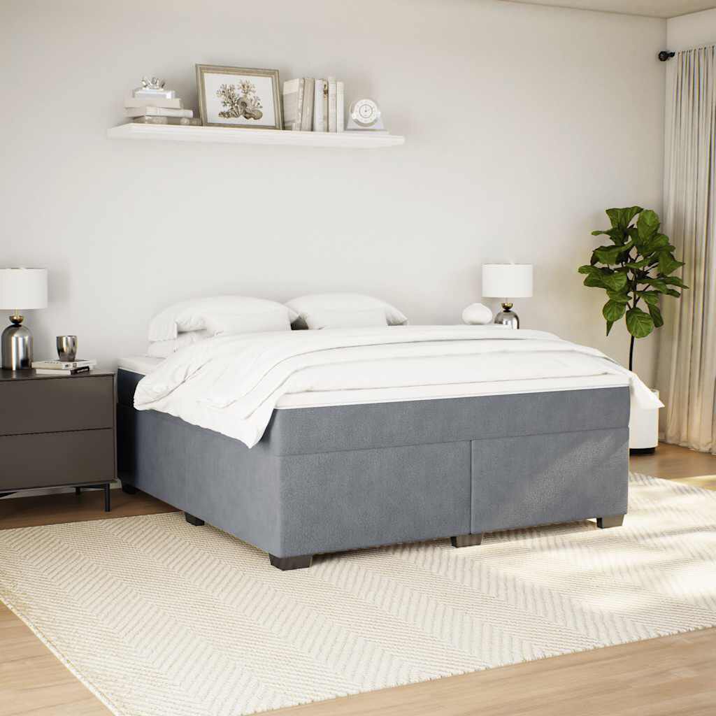 vidaXL Box Spring Bed with Mattress Dark Grey California King Velvet