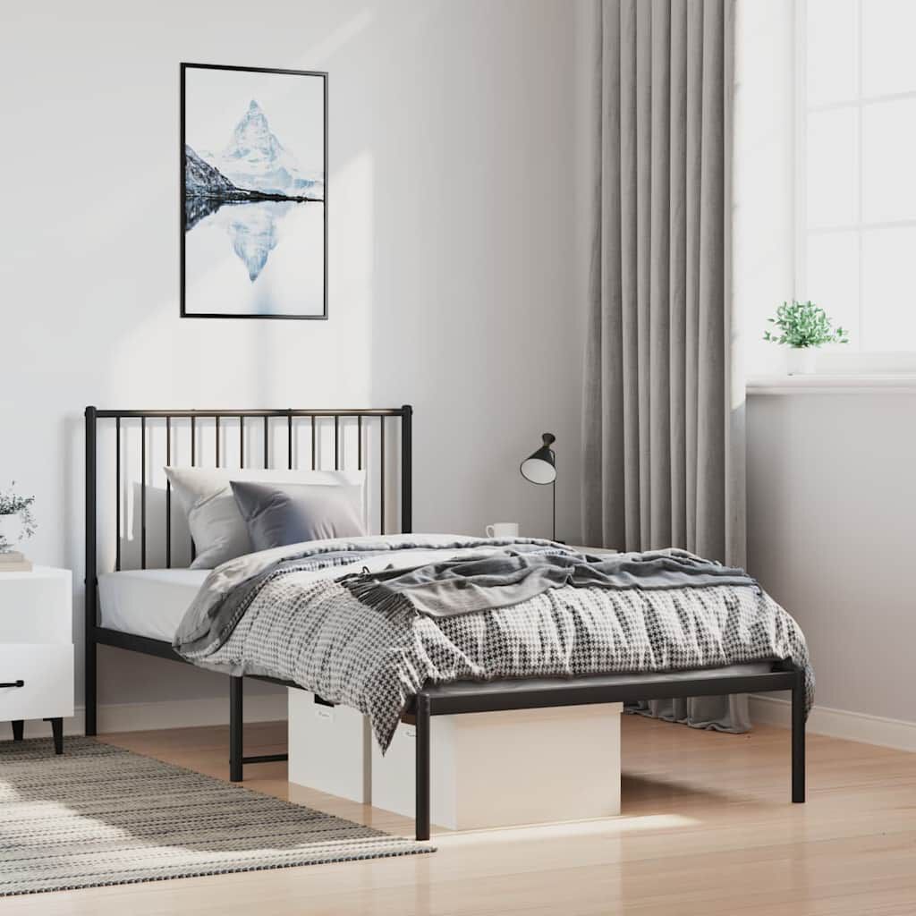 vidaXL Metal Bed Frame without Mattress with Headboard Black 100x190cm